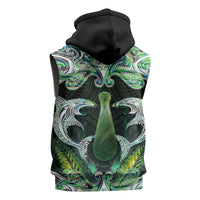 New Zealand Mere Pounamu Weapon Sleeveless Hoodie Aotearoa Mango Paua Shell Maori Pattern