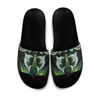 New Zealand Mere Pounamu Weapon Slide Sandals Aotearoa Mango Paua Shell Maori Pattern