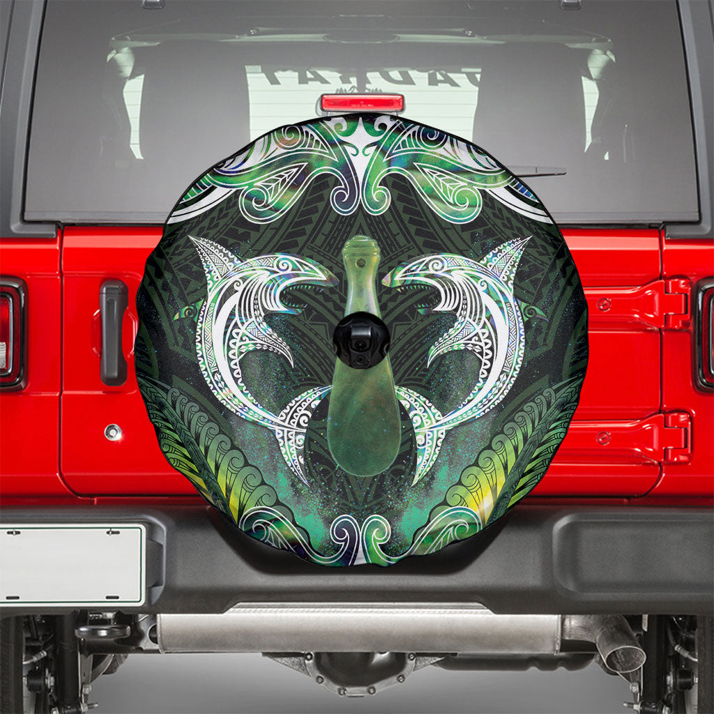 New Zealand Mere Pounamu Weapon Spare Tire Cover Aotearoa Mango Paua Shell Maori Pattern
