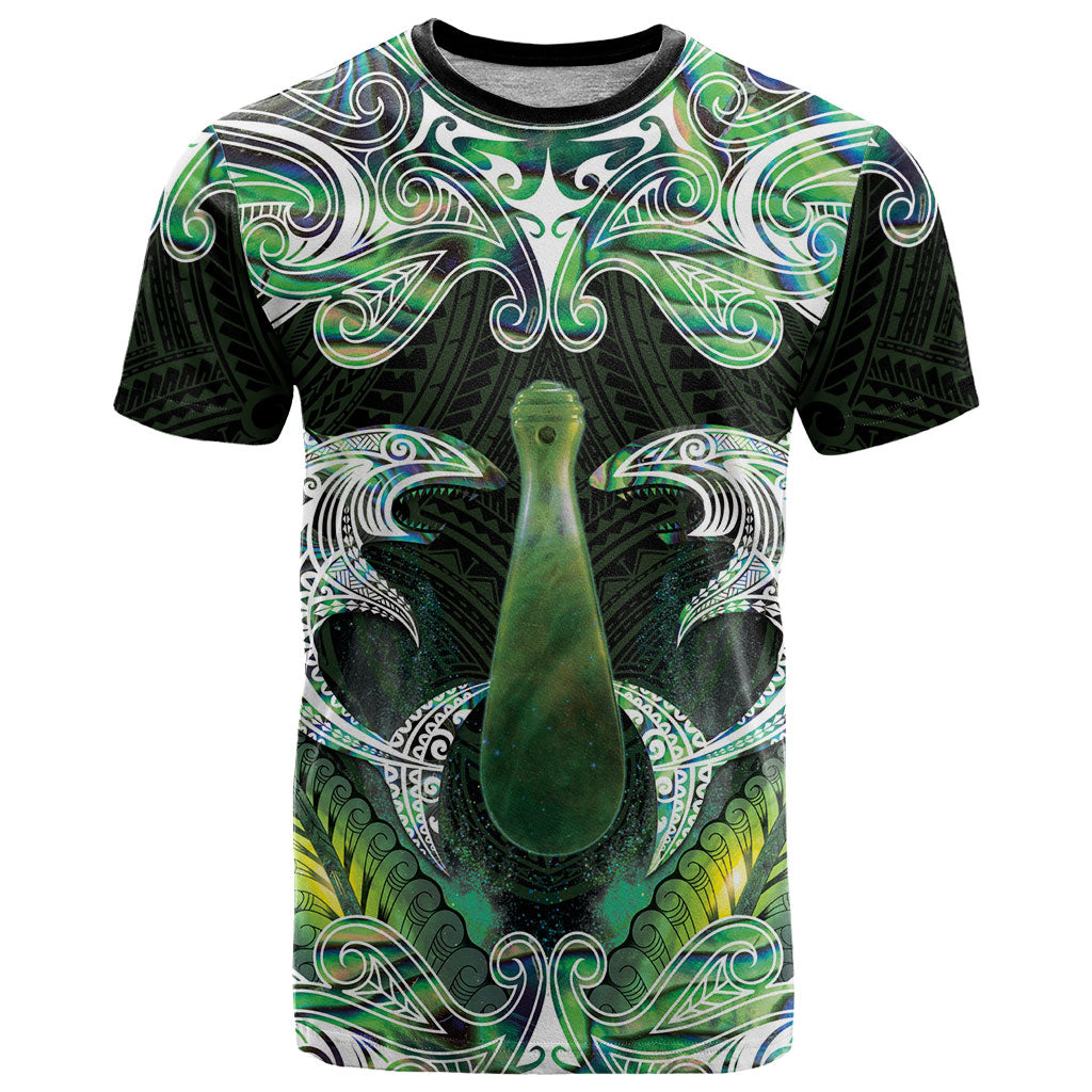 New Zealand Mere Pounamu Weapon T Shirt Aotearoa Mango Paua Shell Maori Pattern