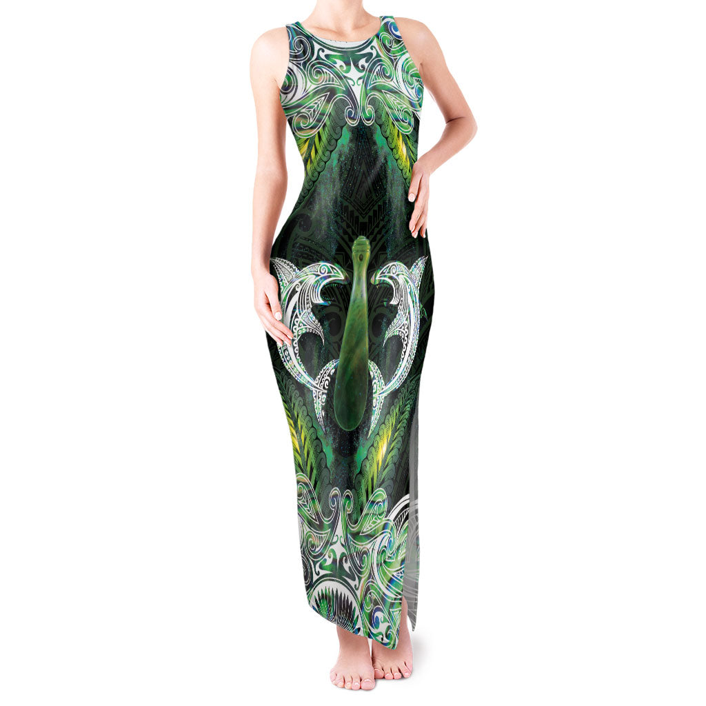 New Zealand Mere Pounamu Weapon Tank Maxi Dress Aotearoa Mango Paua Shell Maori Pattern