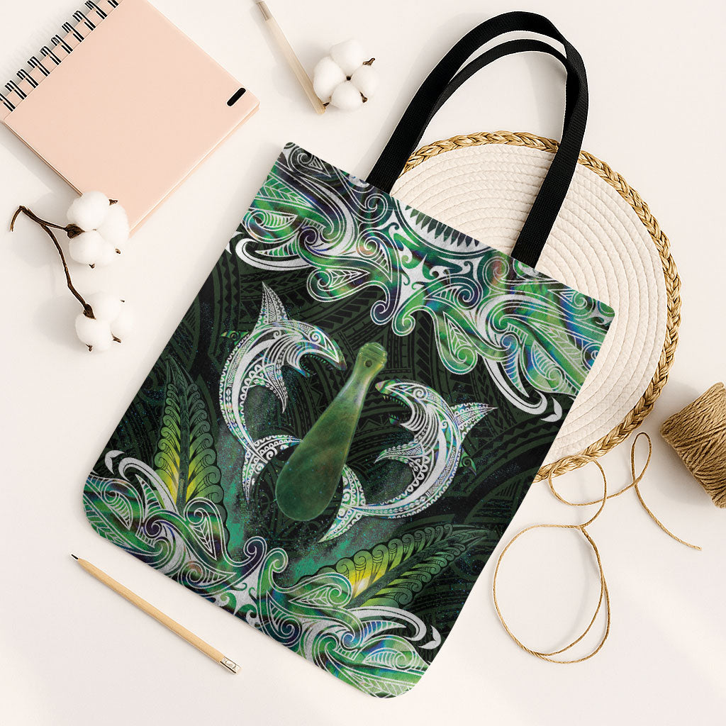 New Zealand Mere Pounamu Weapon Tote Bag Aotearoa Mango Paua Shell Maori Pattern