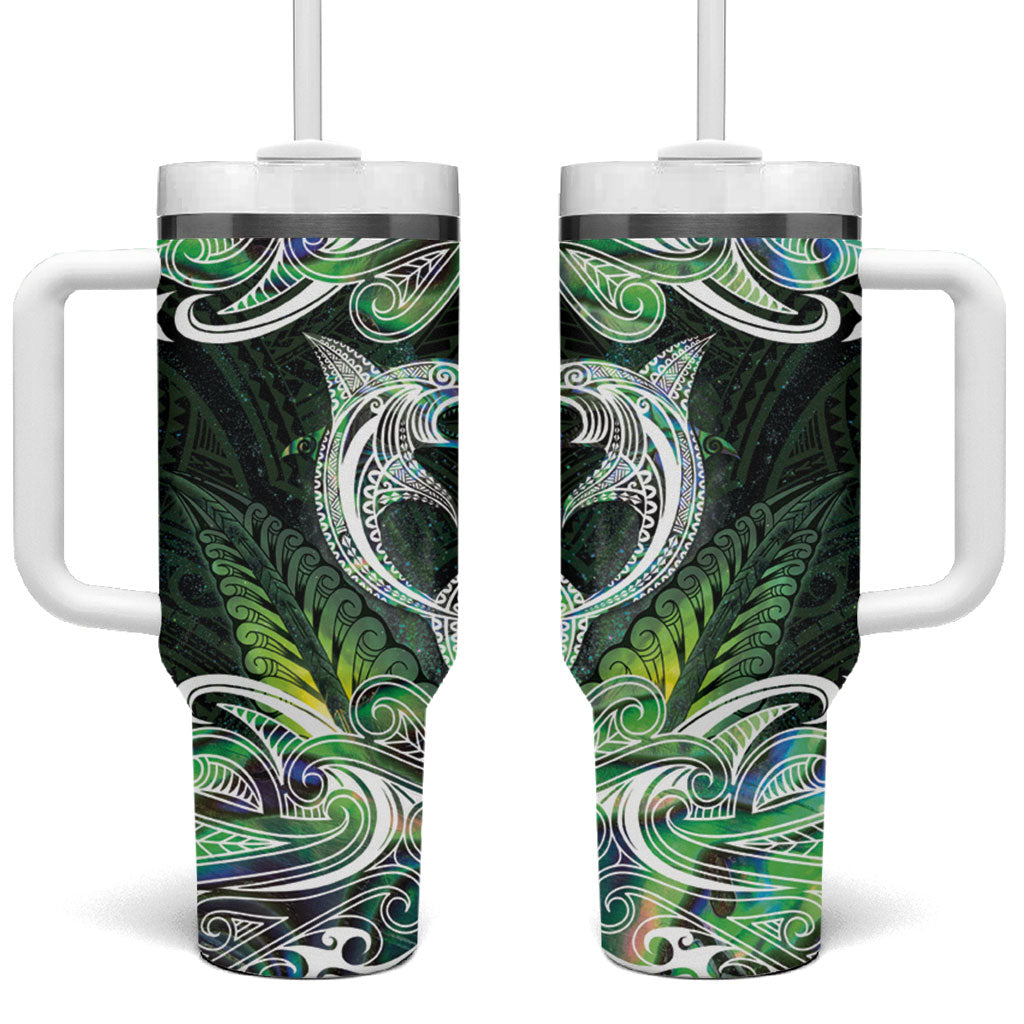 New Zealand Mere Pounamu Weapon Tumbler With Handle Aotearoa Mango Paua Shell Maori Pattern