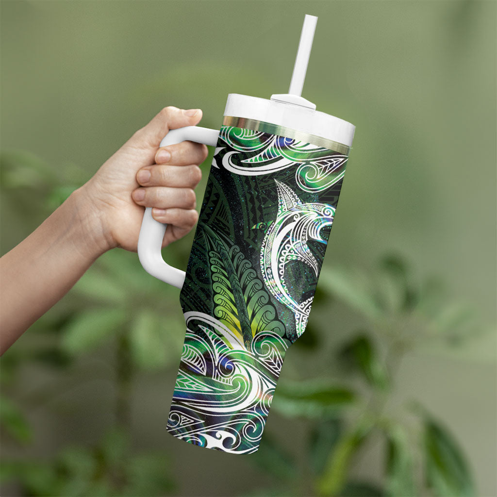 New Zealand Mere Pounamu Weapon Tumbler With Handle Aotearoa Mango Paua Shell Maori Pattern