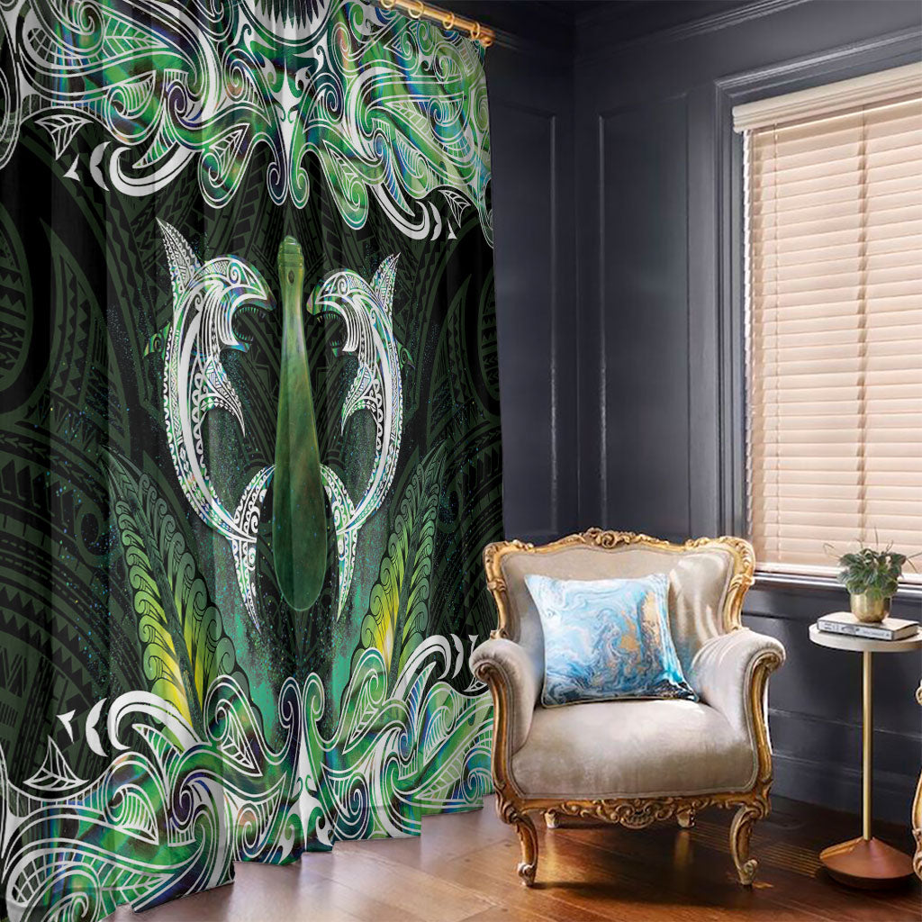 New Zealand Mere Pounamu Weapon Window Curtain Aotearoa Mango Paua Shell Maori Pattern
