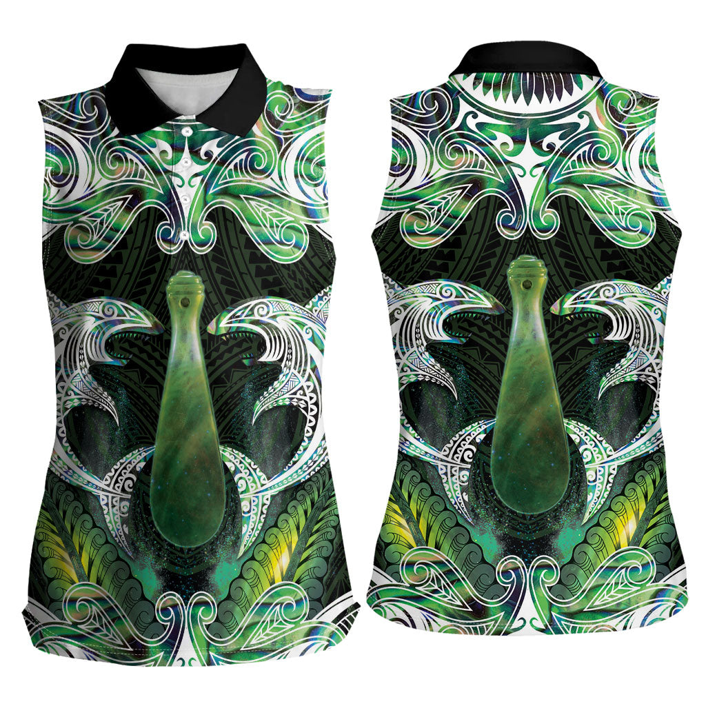 New Zealand Mere Pounamu Weapon Women Sleeveless Polo Shirt Aotearoa Mango Paua Shell Maori Pattern
