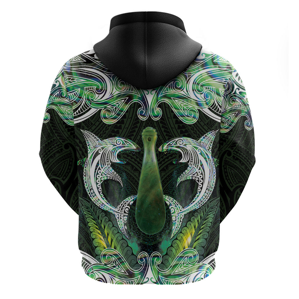 New Zealand Mere Pounamu Weapon Zip Hoodie Aotearoa Mango Paua Shell Maori Pattern