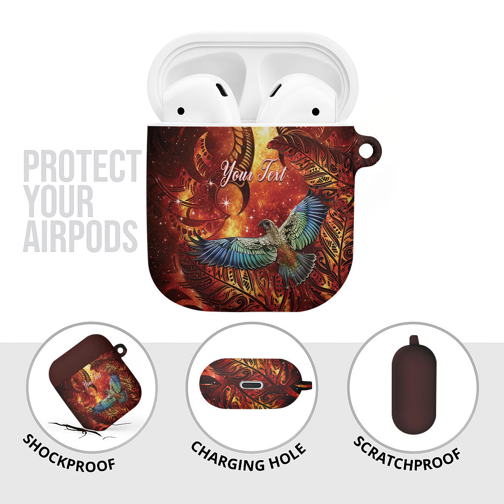 New Zealand Kea Bird Matariki Personalised AirPods Case Silver Fern Maori Pattern
