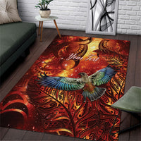 New Zealand Kea Bird Matariki Personalised Area Rug Silver Fern Maori Pattern