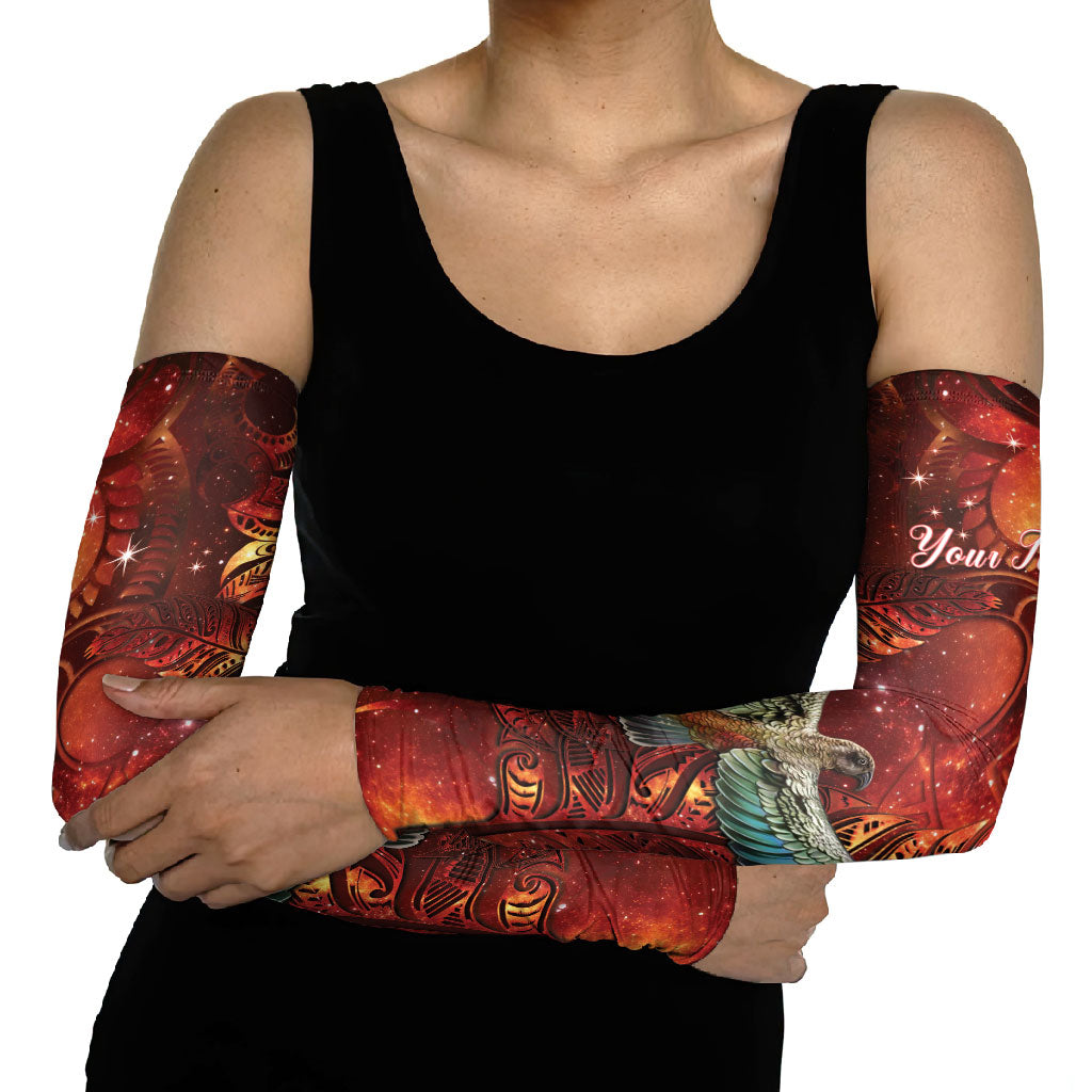 New Zealand Kea Bird Matariki Personalised Arm Sleeves Silver Fern Maori Pattern
