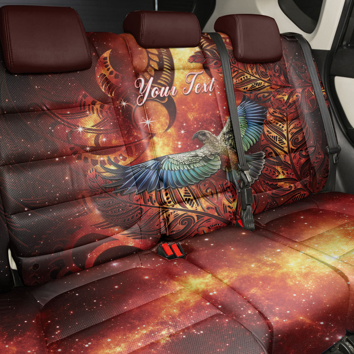 New Zealand Kea Bird Matariki Personalised Back Car Seat Cover Silver Fern Maori Pattern