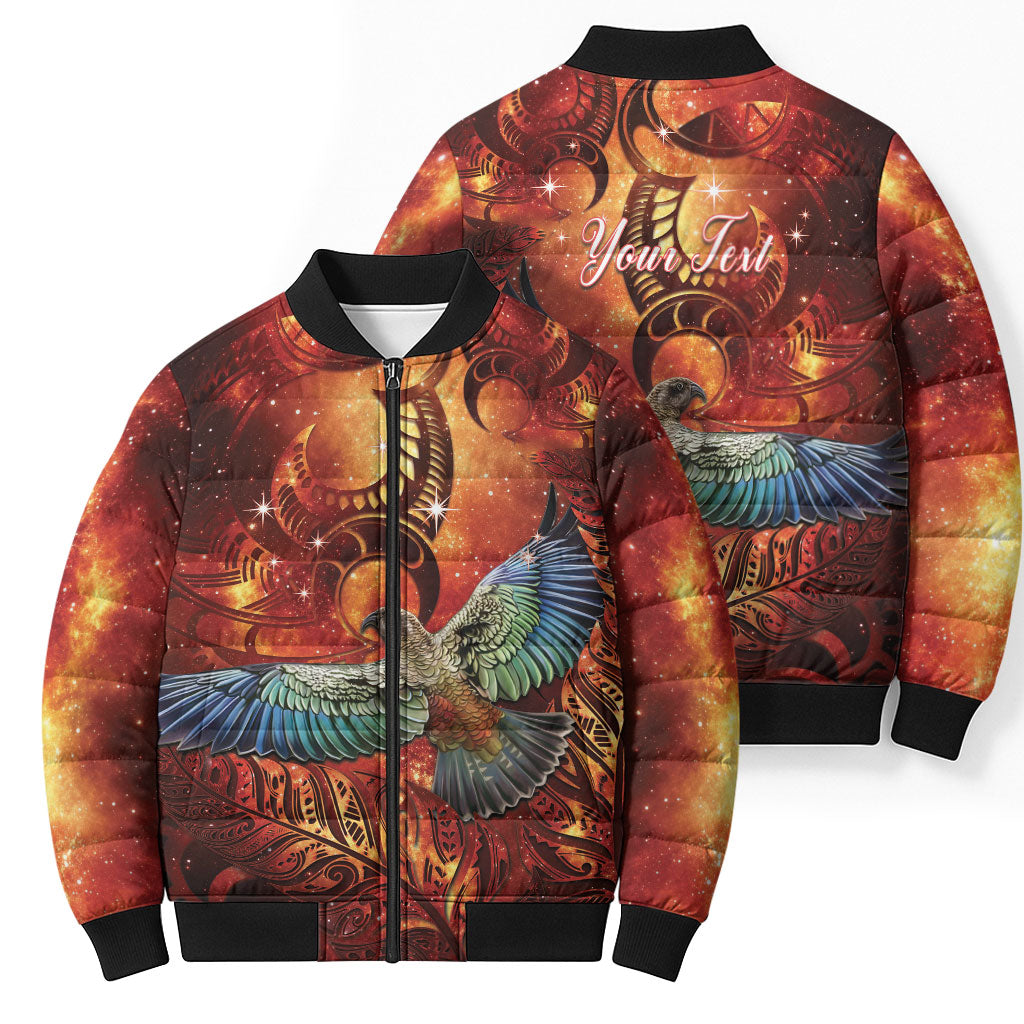 New Zealand Kea Bird Matariki Personalised Bomber Puffer Jacket Silver Fern Maori Pattern