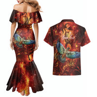 New Zealand Kea Bird Matariki Personalised Couples Matching Mermaid Dress and Hawaiian Shirt Silver Fern Maori Pattern LT22 - Polynesian Pride
