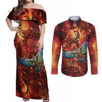 New Zealand Kea Bird Matariki Personalised Couples Matching Off Shoulder Maxi Dress and Long Sleeve Button Shirt Silver Fern Maori Pattern