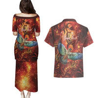 New Zealand Kea Bird Matariki Personalised Couples Matching Puletasi and Hawaiian Shirt Silver Fern Maori Pattern