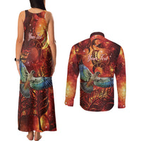 New Zealand Kea Bird Matariki Personalised Couples Matching Tank Maxi Dress and Long Sleeve Button Shirt Silver Fern Maori Pattern