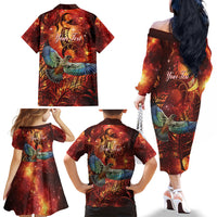 New Zealand Kea Bird Matariki Personalised Family Matching Off The Shoulder Long Sleeve Dress and Hawaiian Shirt Silver Fern Maori Pattern LT22 - Polynesian Pride
