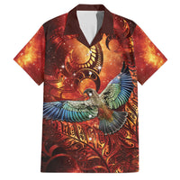 New Zealand Kea Bird Matariki Personalised Family Matching Off Shoulder Maxi Dress and Hawaiian Shirt Silver Fern Maori Pattern LT22 Dad's Shirt - Short Sleeve Orange - Polynesian Pride