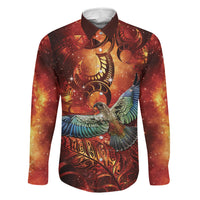 New Zealand Kea Bird Matariki Personalised Family Matching Off Shoulder Maxi Dress and Hawaiian Shirt Silver Fern Maori Pattern LT22 Dad's Shirt - Long Sleeve Orange - Polynesian Pride