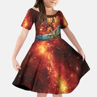 New Zealand Kea Bird Matariki Personalised Family Matching Off Shoulder Short Dress and Hawaiian Shirt Silver Fern Maori Pattern LT22 Daughter's Dress Orange - Polynesian Pride