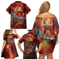 New Zealand Kea Bird Matariki Personalised Family Matching Off Shoulder Short Dress and Hawaiian Shirt Silver Fern Maori Pattern LT22 - Polynesian Pride