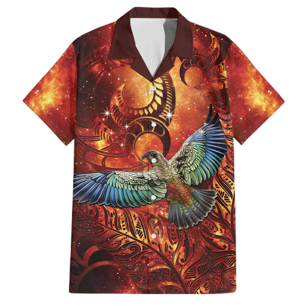 New Zealand Kea Bird Matariki Personalised Family Matching Summer Maxi Dress and Hawaiian Shirt Silver Fern Maori Pattern LT22 Dad's Shirt - Short Sleeve Orange - Polynesian Pride