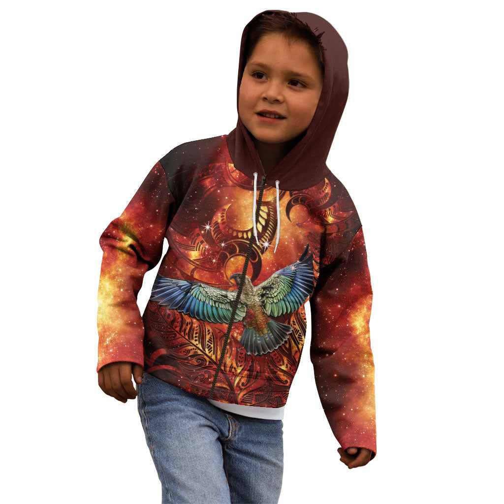 New Zealand Kea Bird Matariki Personalised Kid Hoodie Silver Fern Maori Pattern