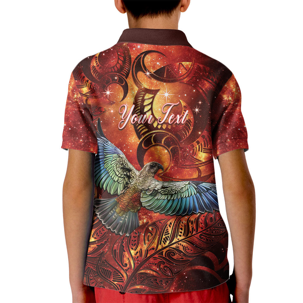 New Zealand Kea Bird Matariki Personalised Kid Polo Shirt Silver Fern Maori Pattern