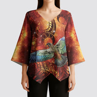 New Zealand Kea Bird Matariki Personalised Kimono Sleeve Blouse Silver Fern Maori Pattern
