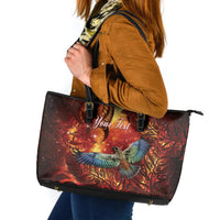 New Zealand Kea Bird Matariki Personalised Leather Tote Bag Silver Fern Maori Pattern