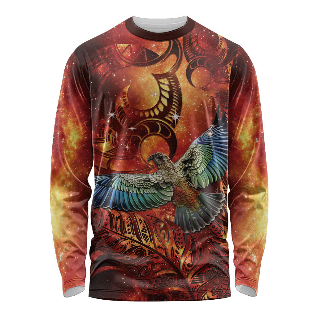 New Zealand Kea Bird Matariki Personalised Long Sleeve Shirt Silver Fern Maori Pattern