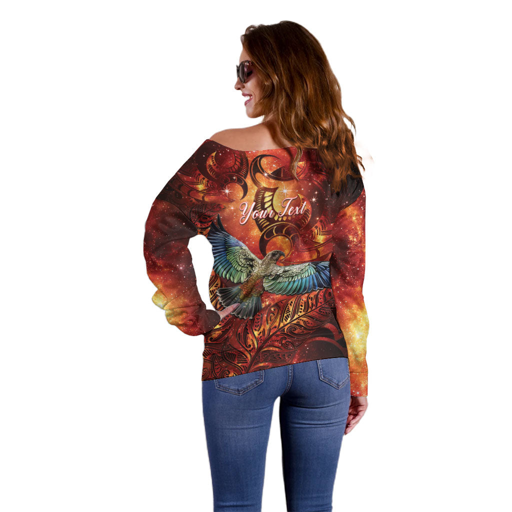 New Zealand Kea Bird Matariki Personalised Off Shoulder Sweater Silver Fern Maori Pattern