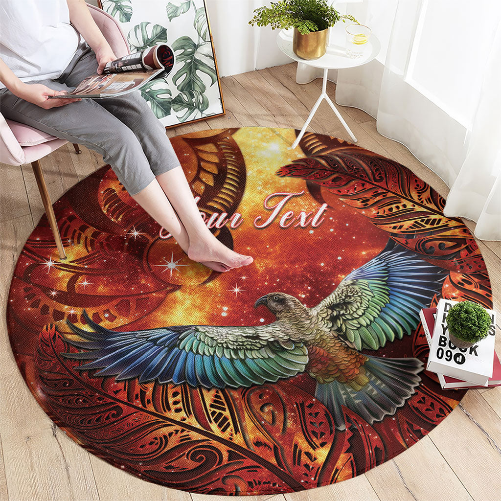 New Zealand Kea Bird Matariki Personalised Round Carpet Silver Fern Maori Pattern