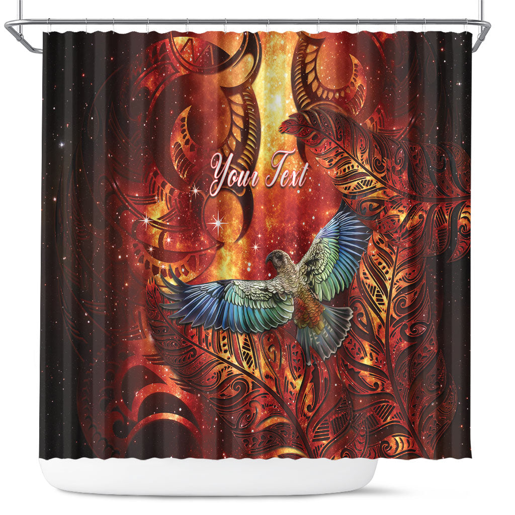 New Zealand Kea Bird Matariki Personalised Shower Curtain Silver Fern Maori Pattern