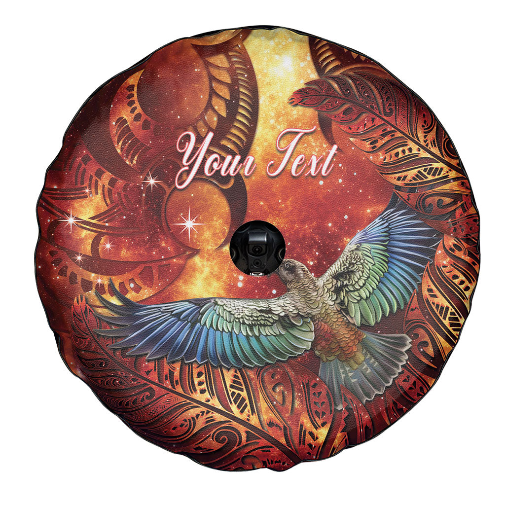 New Zealand Kea Bird Matariki Personalised Spare Tire Cover Silver Fern Maori Pattern
