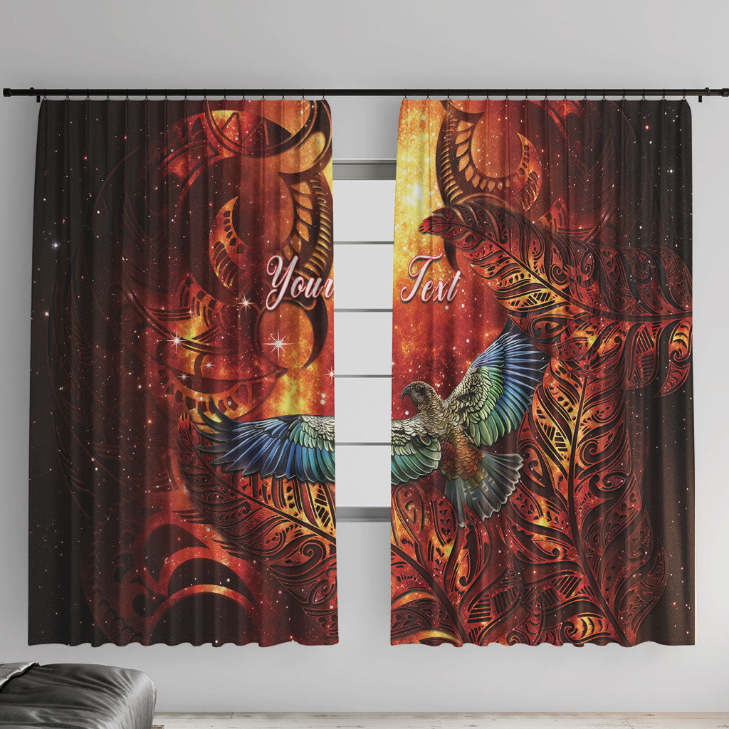 New Zealand Kea Bird Matariki Personalised Window Curtain Silver Fern Maori Pattern