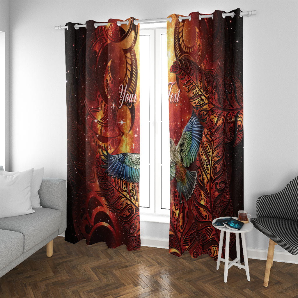 New Zealand Kea Bird Matariki Personalised Window Curtain Silver Fern Maori Pattern
