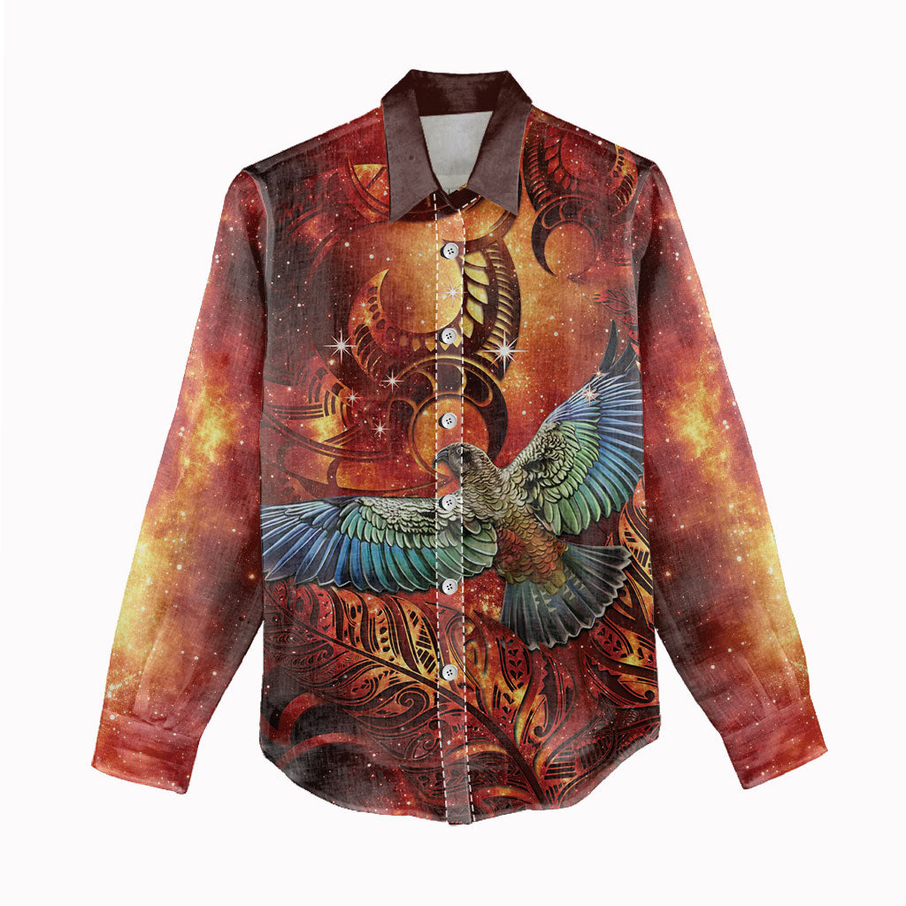 New Zealand Kea Bird Matariki Personalised Women Casual Shirt Silver Fern Maori Pattern