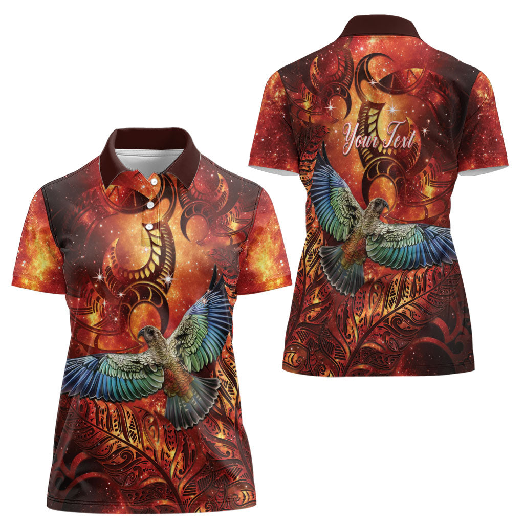 New Zealand Kea Bird Matariki Personalised Women Polo Shirt Silver Fern Maori Pattern
