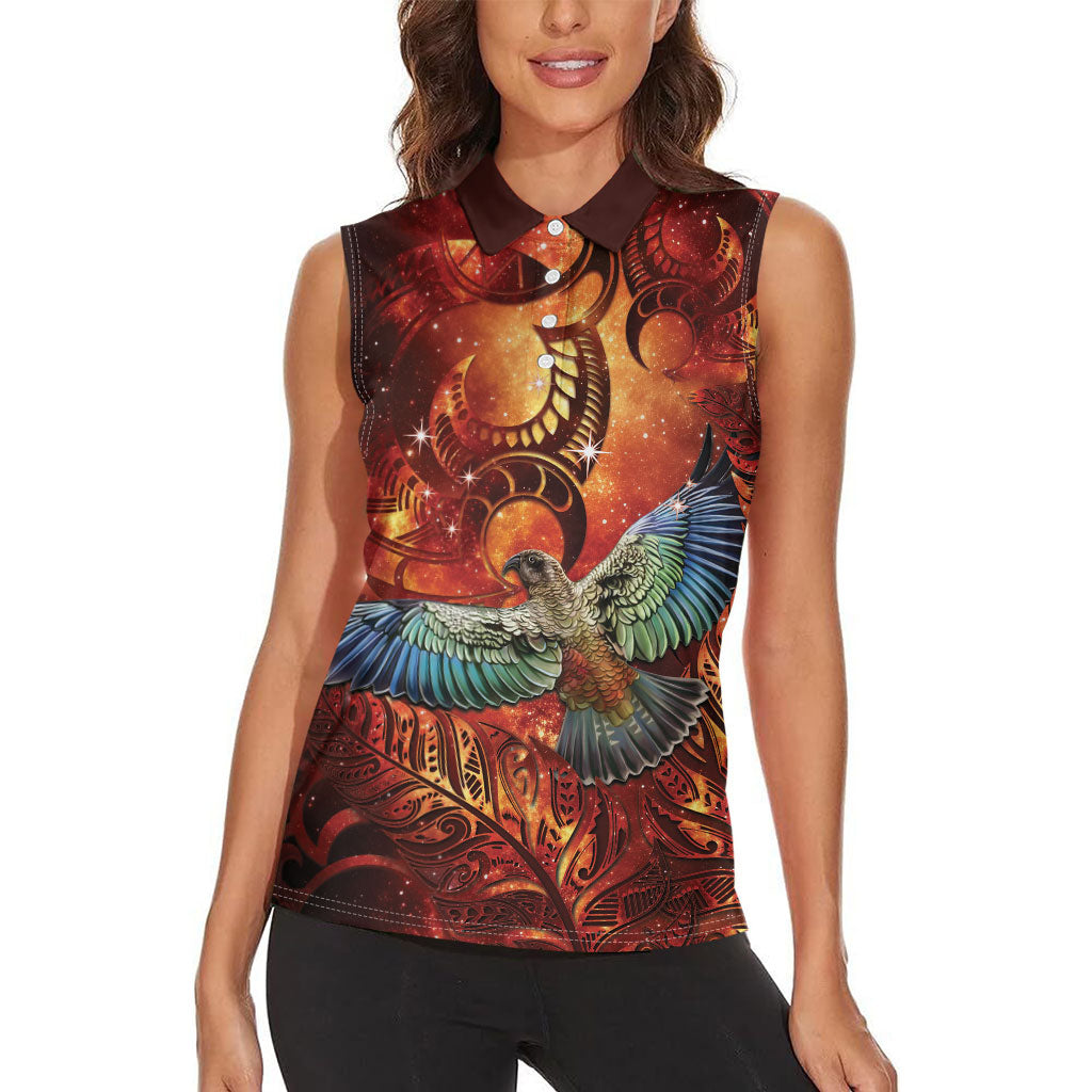 New Zealand Kea Bird Matariki Personalised Women Sleeveless Polo Shirt Silver Fern Maori Pattern LT22 - Polynesian Pride