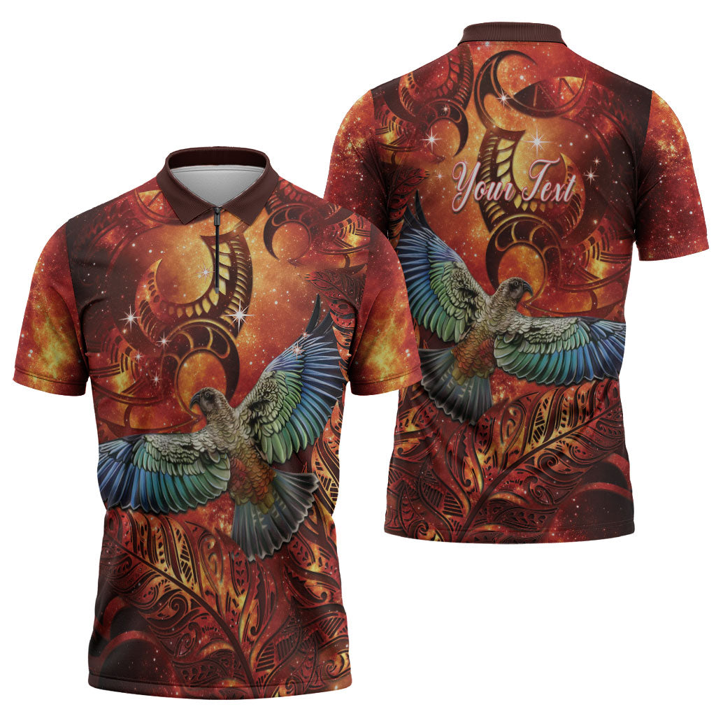 New Zealand Kea Bird Matariki Personalised Zipper Polo Shirt Silver Fern Maori Pattern