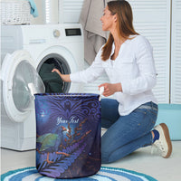 Takahe New Zealand Personalised Laundry Basket Harakeke Silver Fern Maori Pattern