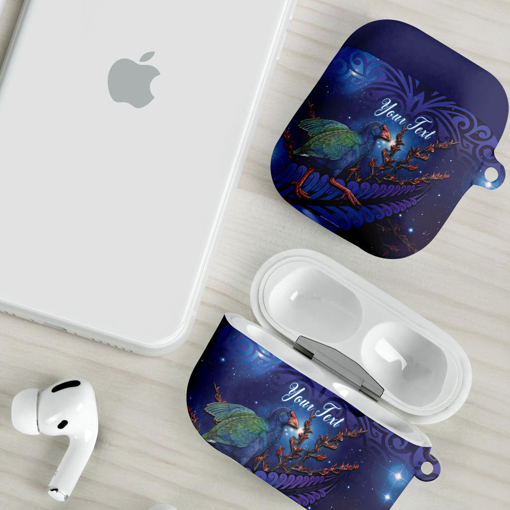 Takahe New Zealand Personalised AirPods Case Harakeke Silver Fern Maori Pattern