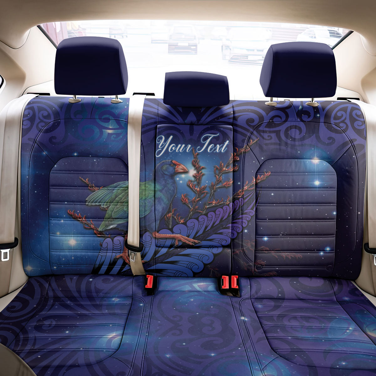 Takahe New Zealand Personalised Back Car Seat Cover Harakeke Silver Fern Maori Pattern