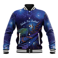 Takahe New Zealand Personalised Baseball Jacket Harakeke Silver Fern Maori Pattern