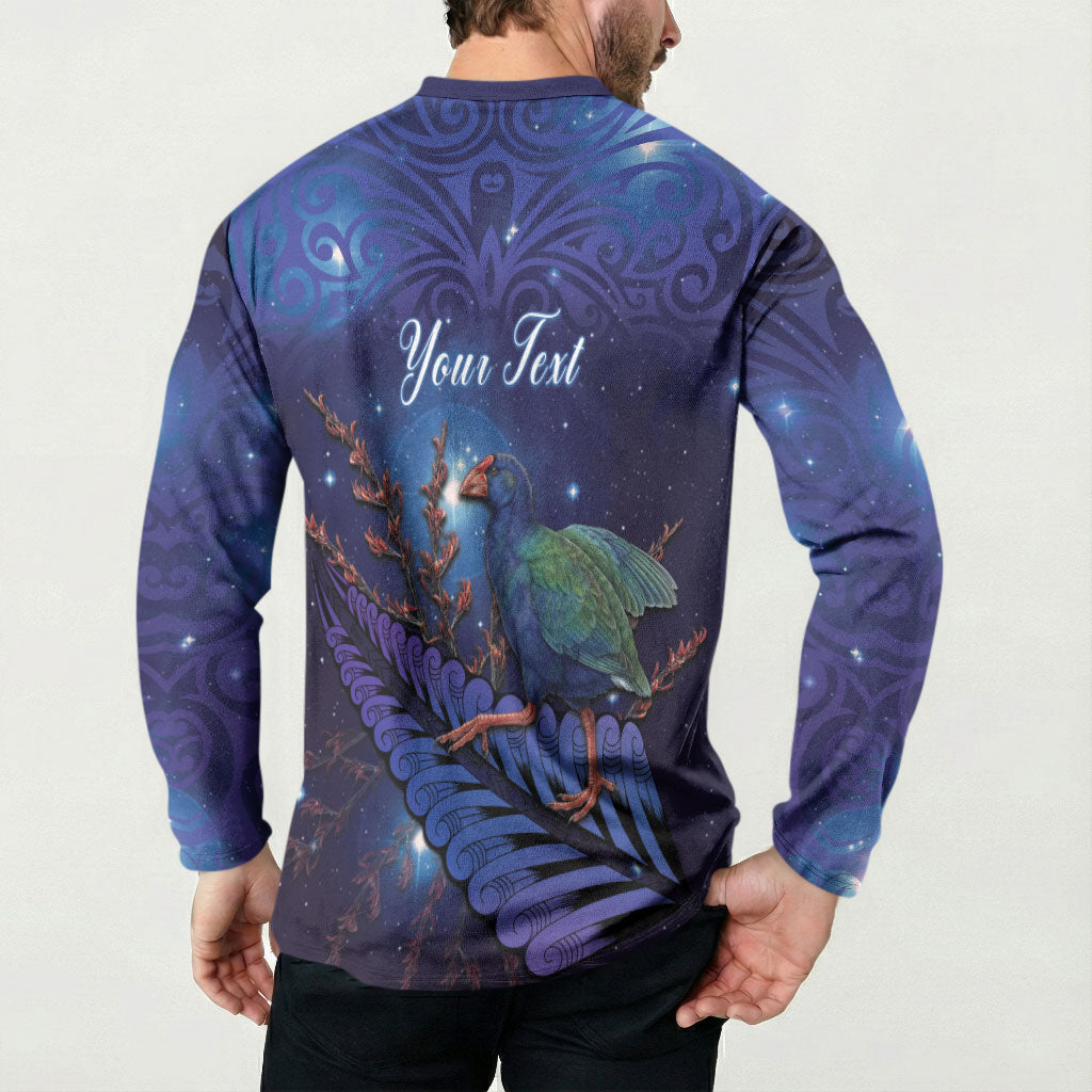Takahe New Zealand Personalised Button Sweatshirt Harakeke Silver Fern Maori Pattern