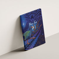 Takahe New Zealand Personalised Canvas Wall Art Harakeke Silver Fern Maori Pattern