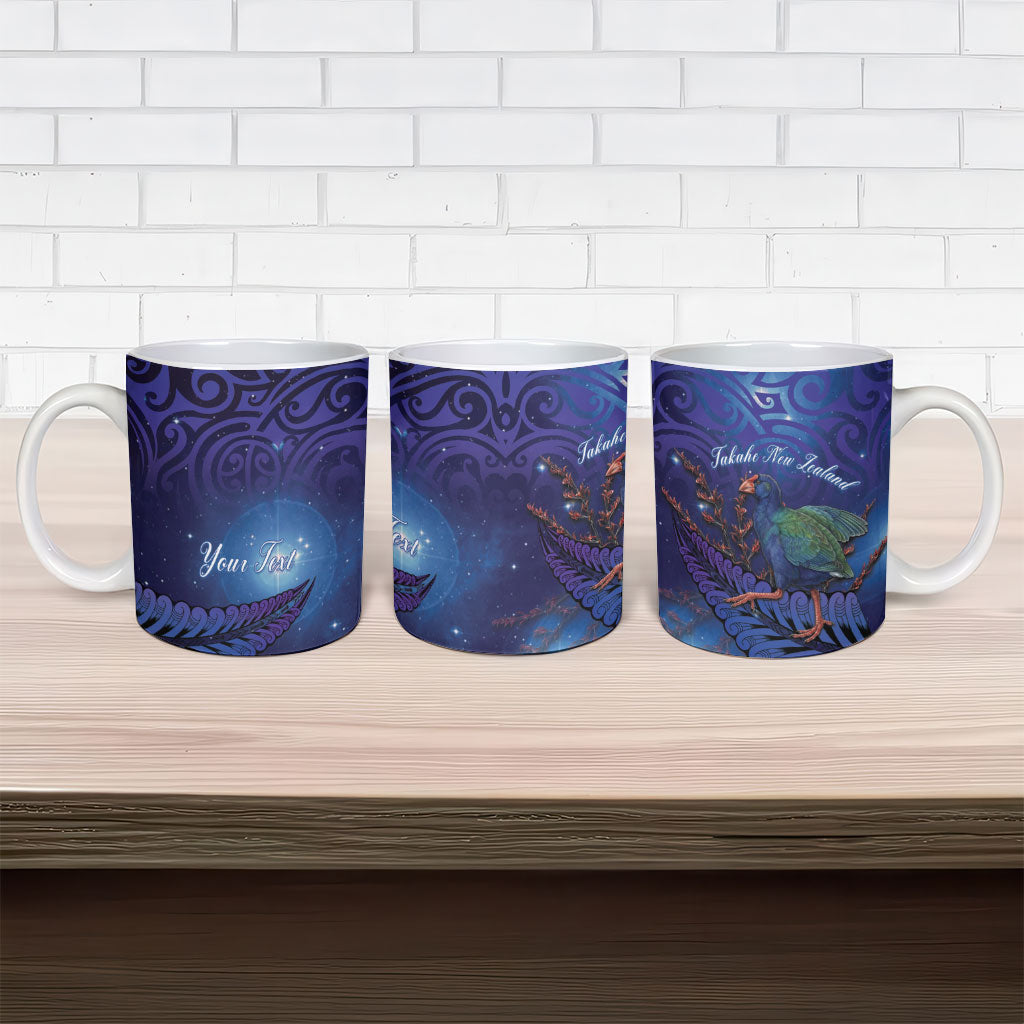 Takahe New Zealand Personalised Ceramic Mug Harakeke Silver Fern Maori Pattern