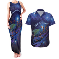 Takahe New Zealand Personalised Couples Matching Tank Maxi Dress and Hawaiian Shirt Harakeke Silver Fern Maori Pattern LT22 Blue - Polynesian Pride
