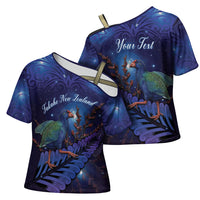 Takahe New Zealand Personalised Cross Shoulder Shirt Harakeke Silver Fern Maori Pattern